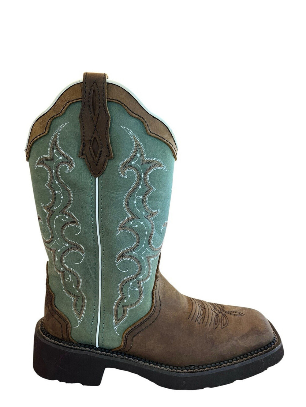 Justin Boots Womens Sz 7 Green Brown Raya Western Square Boots 3130.14